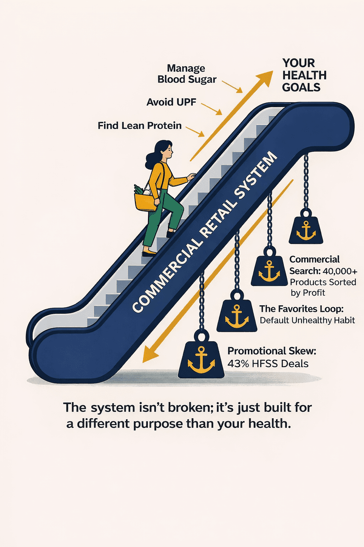 The Commercial Retail System escalator — how online supermarkets work against your health goals